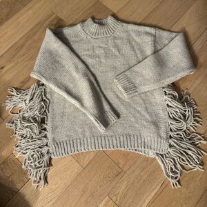 Zara Gray Crew Neck Sweater with Fringe